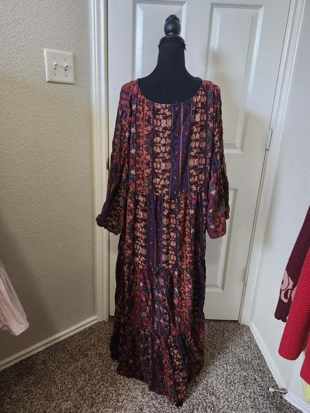 Natural Life Bohemian Floral Tiered Maxi Dress - Burgundy Multi Xxl - Picture 13 of 16